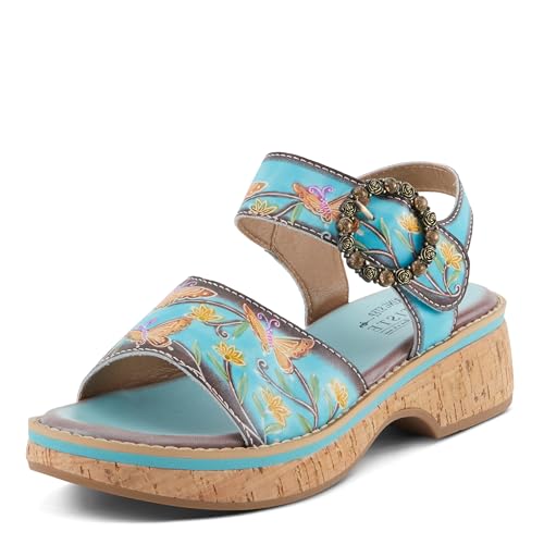 Spring Step L'Artiste Women's KENNA Hand-Painted Leather Sandals with Crystal Buckle