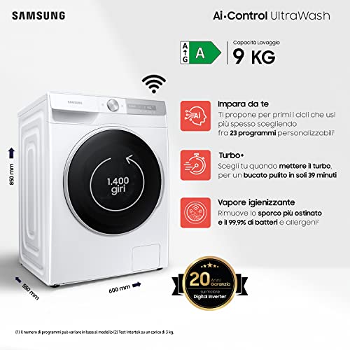 Samsung WW90T734DWH Lavatrice 9kg UltraWash Ai Control Libera installazione Caricamento frontale 1400 Giri/min Bianco A - 2