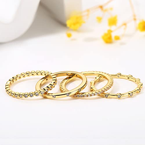 Haiaiso 14K Gold Plated Rings Stacking Rings For Women Girls Cz Stackable Band Ring Plain Statement Ring Comfort Fit Size 5 To 10(Size 7) #TOP5