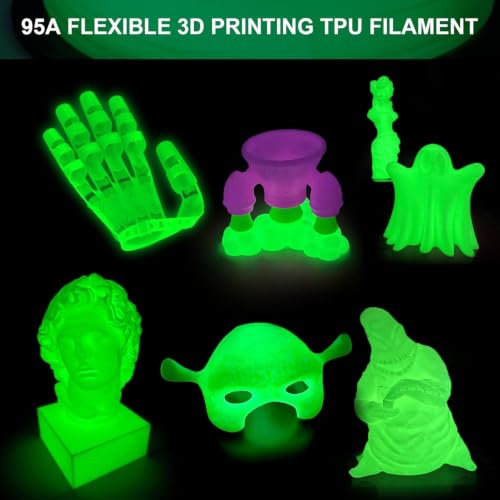Image of 250G 95A TPU 3D Printer Filament, 1.75mm Glow in The Dark Green, Soft TPU Flexible 3D Printing Filament, High Hardness & Resilience, Best with UV Lamps,Fit Most 3D Printers