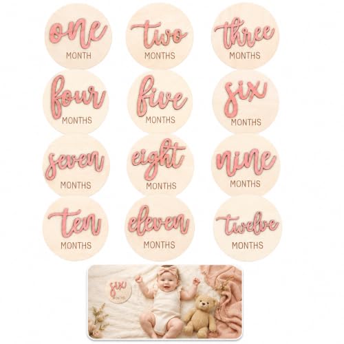 Image of 6 PCS Wooden Baby Monthly Milestone Cards,Baby Milestone Cards (Pink)