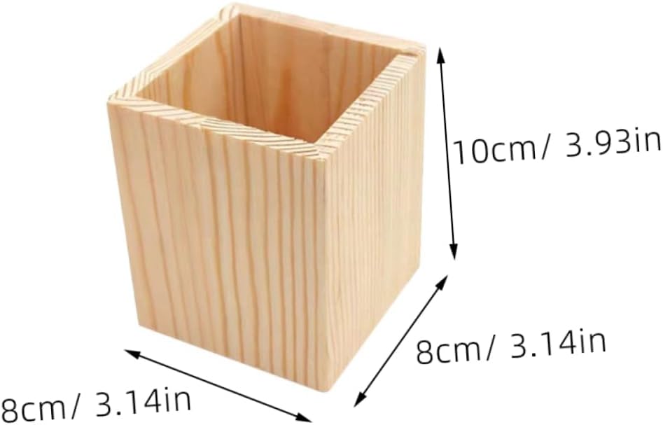 Wooden Pen Holder Square Pencil Cup Desk Organizer 3.12X3.12X3.9In Unique Geometric Design for Office Home School Workspace Storage