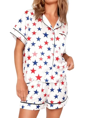 Image of VKEGNIO Womens Pajamas Set Short Sleeve Button-Down 2 Piece PJ Set Lounge Sleepwear Cute Graphic Tees PJ Set