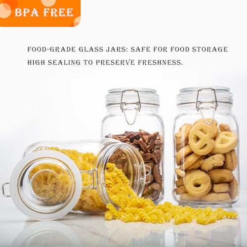 LOOIOOJ 50oz Square Glass Food Storage Jars with Airtight Clamp Lids, 3 Pack Large Kitchen Canisters for Flour, Cereal, Coffee, Pasta and Canning, Mason Jar (Clear 50oz Square - 3 sets) by LOOIOOJ - Used condition - Image 7