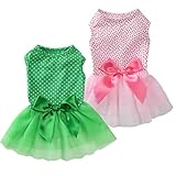 MSNFOASM 2Pack Pet Dog Tutu Skirt,Dog Tulle Spliced with Bow-Knot Dress for Small Girl Dogs Cats(Green&Pink 2XS)