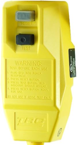 TRC 14880 226-6 12/3-Gauge Shockshield GFCI Protected Right Angle Plug Tri-Cord with 3-Lighted Outlets, Yellow