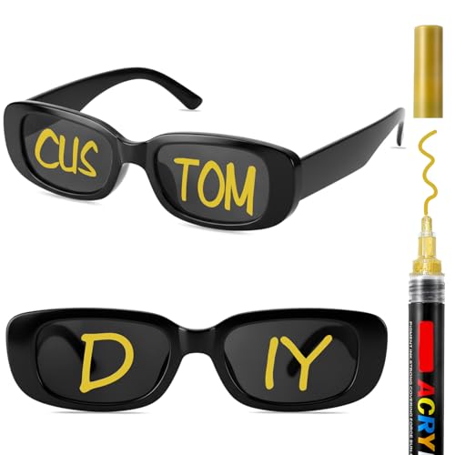 Image of Flutesan Personalized Rectangle Sunglasses with Marker Pens for Adult DIY Custom Birthday Wedding
