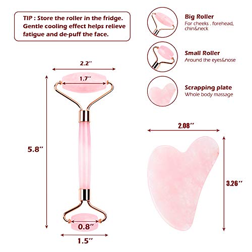 Deciniee Jade Roller, Jade Gezicht Roller met Gua Sha 6-delige Set Rozenkwarts Gua Sha Stone Facial Roller Massage… - Image 6