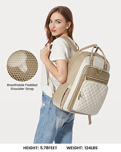 Image of LOVEVOOK Laptop Backpack Purse for Women, 17 inch Laptop Bag with USB Port, Water Resistant Lightweight Daypacks for College Travel Work Business, Nurse Teacher Computer Bags, Khaki Beige