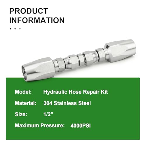 Image of TAISHER 2PCS Hydraulic Hose Repair Kit 1 /2 inch Reusable Fittings, 2-Wire Size #08 Field Repair Kit