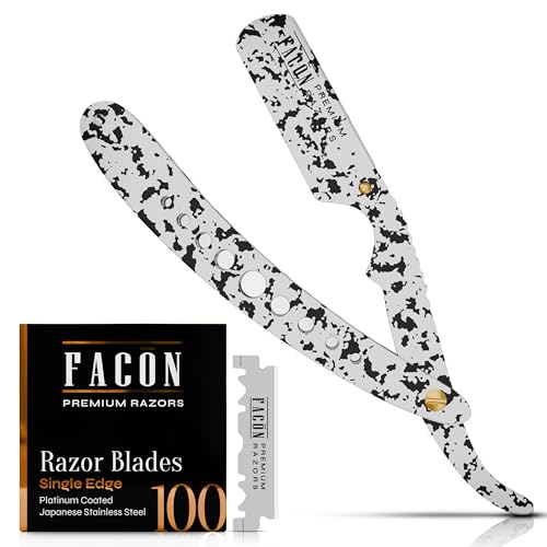 Facón Straight Razors for Men - Professional Barber Straight Edge Razor Kit with 100 Blades, Classic Stainless Steel Barbero Shaver for a Smooth &amp; Precise Shave, Premium Barber Razor for Men's Shaving