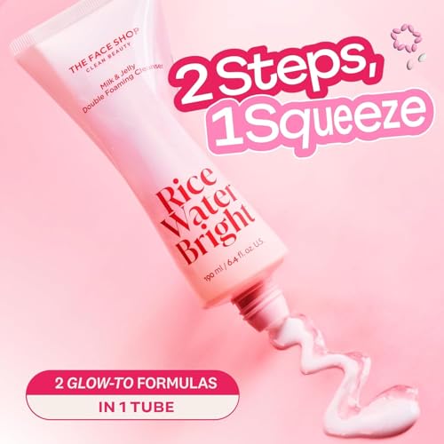 Image of THE FACE SHOP Rice Water Bright Milk & Jelly Double Cleanser, 2-in-1 Makeup Remover & Face Wash, Hydrating, Moisturizing, Korean Skin Care, Vegan, 6.4 fl. oz.