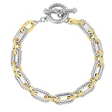 Mytys Link Bracelet for Women Gold and Silver 2 tone Circles Chain Wire Bangle Designer Inspired Bracelets (Gold & Silver 4)