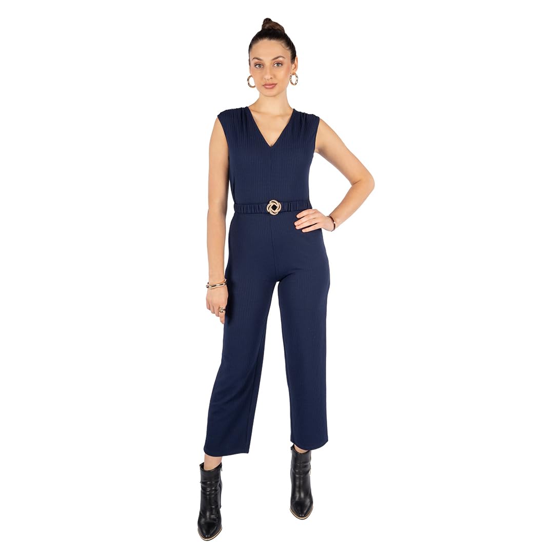 cory edge Women’s Royal Blue Polyester Sleeveless V-Neck Casual Jumpsuit | Trendy Winter Outfit for Office-picture-24