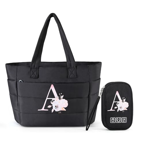 Bolsa feminina com inicial personalizada, bolsa leve com compartimentos, presente personalizado adequado para casamento, aniversário, praia, feriado, ótimo presente para mulheres, mãe, professores,
