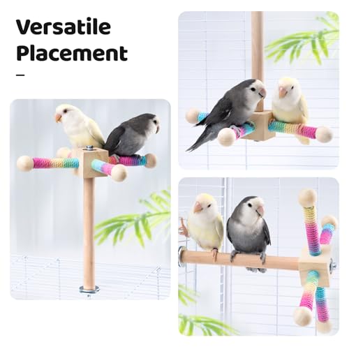 Image of 9 inch Hanging Bird Perch Toy for Cage, 360 Silent Free-Spin, Wooden Bird Cage Accessories, Relieve Boredom Anxiety, for Parrots, Parakeets, Cockatiels, Small to Medium Birds, with Poplar Swing