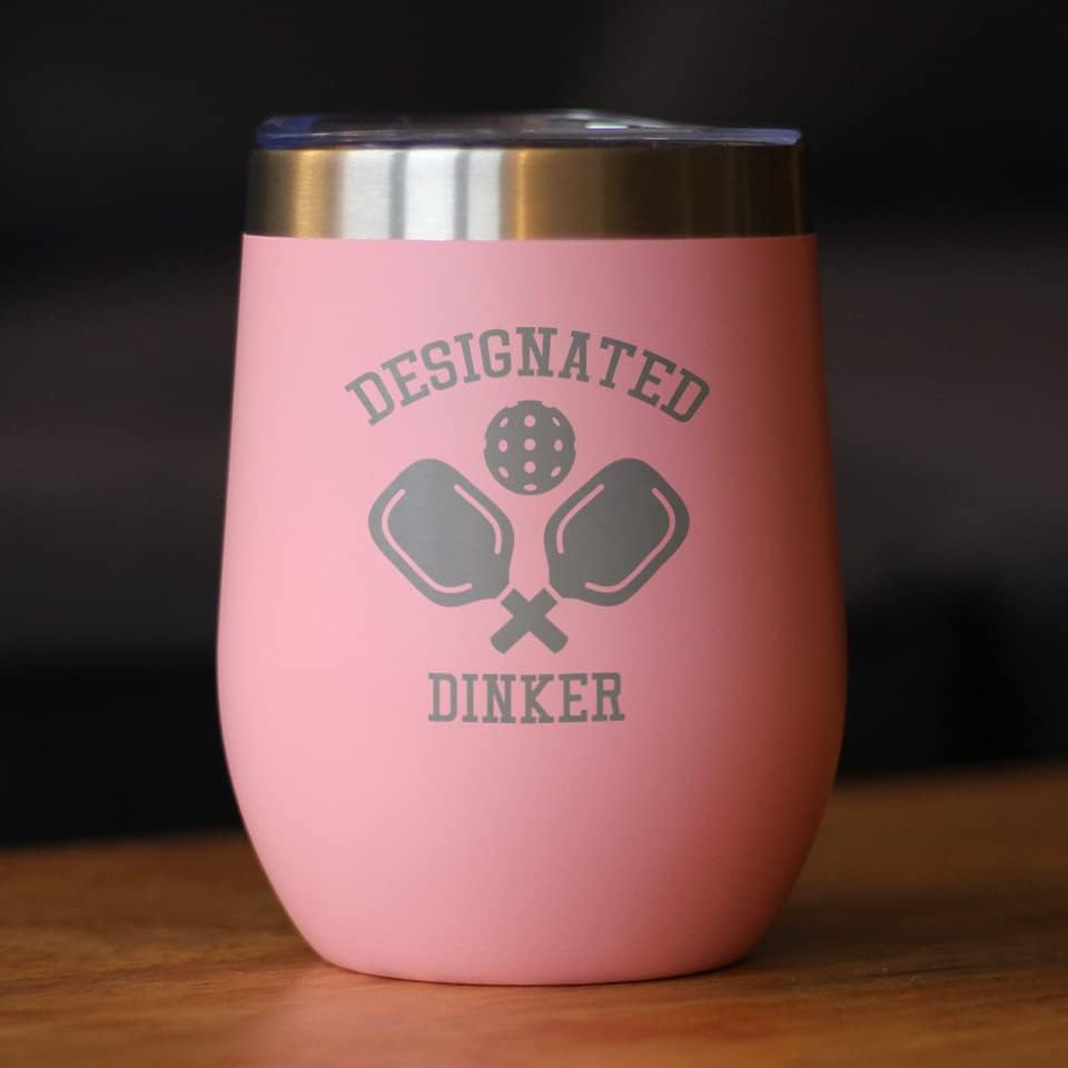 Bevvee Designated Dinker - Wine Tumbler Glass with Sliding Lid - Stainless Steel Insulated Mug - Funny Pickleball Themed Gifts and Decor - Pink - Image 2
