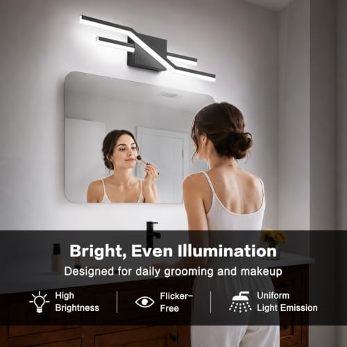 Image of SOLFART Bathroom Light Fixtures Matte Black Dimmable LED Bathroom Vanity Lights Over Mirror 24 Inch Modern Wall Lights
