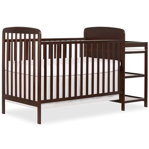 Image of Dream On Me Anna 3-in-1 Full-Size Crib and Changing Table Combo in Espresso, Greenguard Gold Certified, Non-Toxic Finishes, Includes 1" Changing Pad, Wooden Nursery Furniture