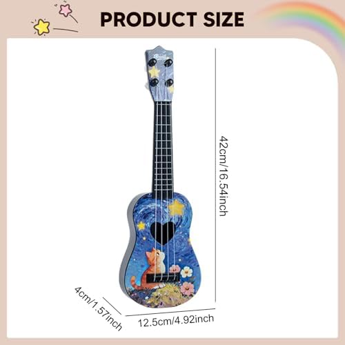 JunZheHub Kids Ukulele 4 String Beginner Musical Toy Mini Guitar Playable Heart Shaped Hollow Body Crafted from Safe Pp Suitable for Gift Giving Early Learning, Blue - 2