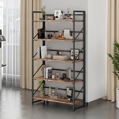 Image of JSB 5 Tier No Assembly Folding Bookshelf, 30.7 inch Wide Foldable Storage Bookcase for Home Office, Space-Saving Storage Shelf for Living Room