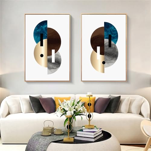 Affiche Abstraite Géométrique Marbrée Dorée 40x60cm - Lot de 2 Toiles Modernes non encadrées