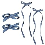 4PCS Denim Hair Bow Clips,Long-tail Ribbon Hair Barrettes with Alligator Clips,Bow Knot Alligator Clips,Blue Jeans Ponytail Holder,Denim Bowknot HairPins,Hair Accessories for Xmas Gifts