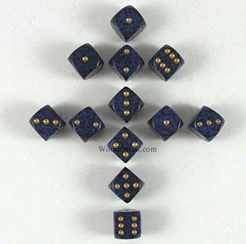Wondertrail Golden Cobalt Speckled Dice Gold Pips D6 12mm Pack of 12 WCX25937E12