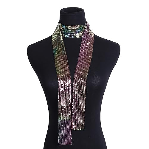 Sparkle Metal Sequins Neck Tie Scarf Thin Skinny Long Shawls Neckerchief Necklace for Women Party Evening3