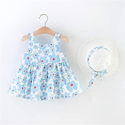 Image of Bold N Elegant Girls Cotton Sleeveless Floral Print Summer Frock Dress with Sun Hat for Preschool Girls