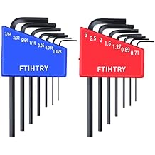 FTIHTRY 14pcs Mini Hex Key Allen wrench Set, Metric0.7-3mm and SAE0.028-7/64", Chrome Vanadium Steel