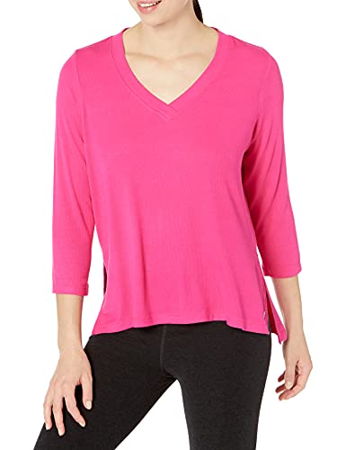 Calvin Klein Performance Damen Langarm-Shirt mit V-Ausschnitt Hemd, Rot-Beetroot, Mittel