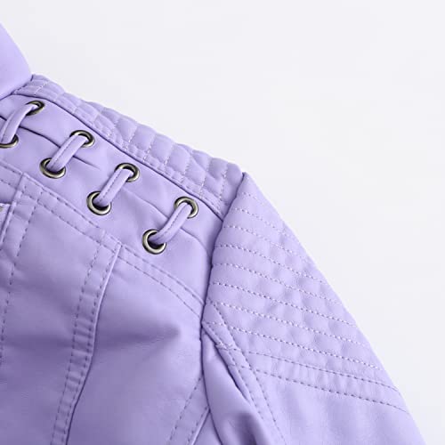 Lu's Chic Women's Motorcycle Jacket Fashion Dressy Vegan Leather Biker Coat Light Slim Fit Crop Blazer Moto Jacket4