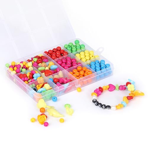 Image of Ambitieux DIY Bracelet Making Kit for Girls - 12 Types Colorful Beads with Charms, Elastic Thread, Earrings, Clasps & Rings - Jewellery Craft Kit for Kids, Birthday Return Gift, Rakhi Special Set for 2 3 4 5 6 7 8 9 10 years (8 mm opaque)