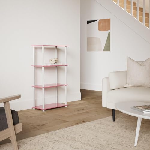 Image of Furinno Turn-N-Tube 4-Tier Multipurpose Shelf Display Rack, Round Tubes, Pink /White