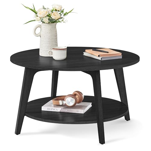 Round Coffee Table with Storage for Living Room, Easy to Assemble - Charcoal Gray - 31.5 x 17.7 Inches