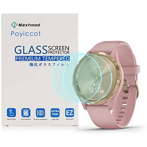 Maxhood for Garmin Vivomove 3s Screen Protector, 2Pack Tempered Glass 9H HD Scratch Resistant Screen Protector for Garmin Vivomove 3s Watch Cover
