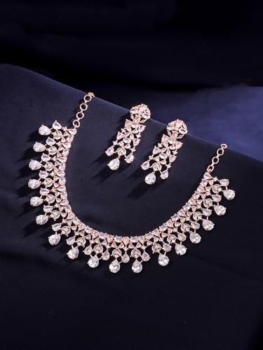 Image of Yellow Chimes AD /American Diamond jewellary set for Women Ethnic Rosegold Plated AD Jewellery Set for Women and Girls