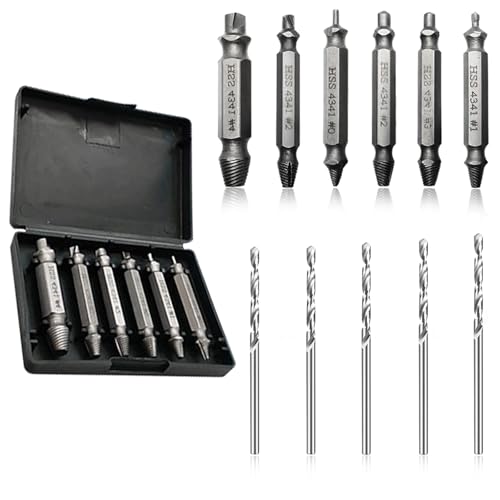 Qwrqwr Extractor de tornillos rotos con tacos, extractor de roscas para aplicaciones generales, reparaciones de tornillos (plata plateada con accesorios dorados)