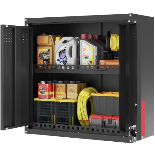 Garage Wall Cabinets,Locking Metal Wall Cabinets for Garage | Wall Mounted Garage Cabinets with Adjustable Shelf & Anti-Fall Rails,Garage Wall Tool Cabinet for Garage/Basement