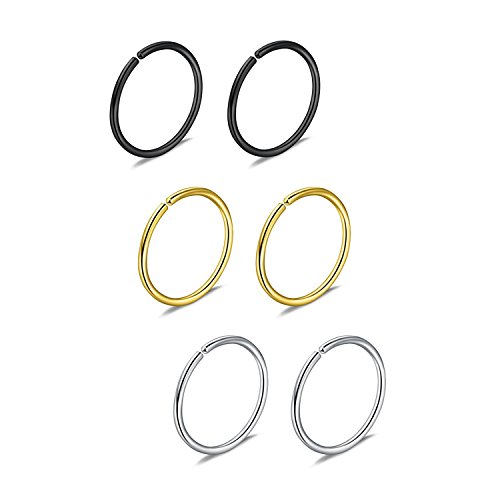 Briana Williams 6pcs Fake Nez Anneau Hoop Septum Tragus Cartilage Boucle d'oreille Hoop Piercing 22G 20G 18G 16G 6/8/10/12mm en Acier Inoxydable Faux Piercing Bijoux Cover