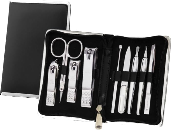 777 Three Seven TS-940C Nail Care Set - 9 Essential Tools, Made in Korea, 50 Years Heritage, Black / Chrome