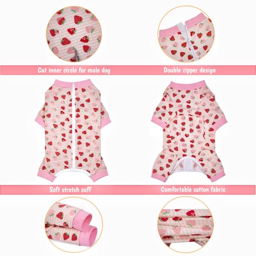Image of Recovery Suit for Dogs Full Zipper, Four-Legged Onesie Dog Recovery Suit After Surgery Cute Soft Bodysuit Cone Alternative Male Female Neuter Anti Licking Wounds (Pink Strawberry, X-Large)