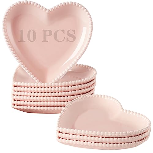 La Mejor Lista de Platos de postre para comprar hoy. 42 BABALIU - Juego de 10 platos de porcelana de 6.3 inch forma de corazón platos de ensalada de postre para pasteles aperitivos helados gofres microondas horno para lavaplatos rosa...