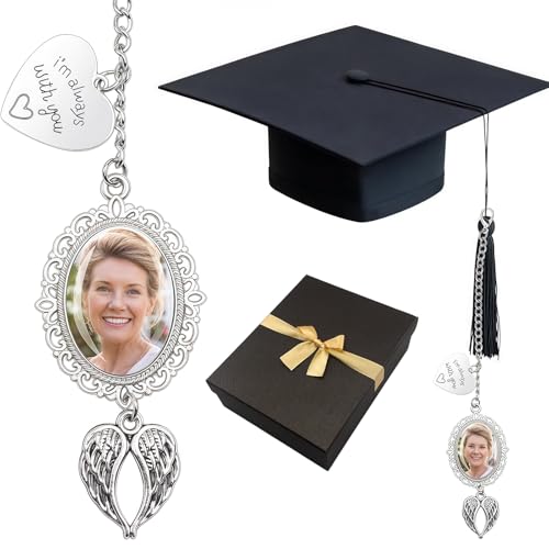 INROAN Custom 2026 Graduation Cap Tassel Charm with Photo Memorial Gifts for Daughter Son Graduation Memory Pendant for Class of 2026 Graduation Tassel Photo Charm & Memorial Pin