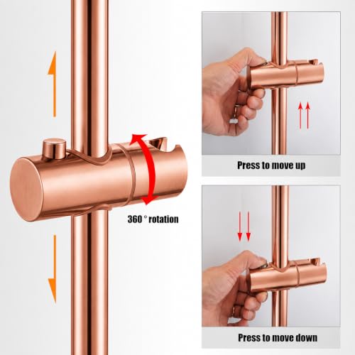 Image of AQUIEEN Sliding Rail for Hand Shower - Premium Height & Angle Adjustable Hand Shower Holder | Wall Mounted Shower Slider Bar for Home, Hotels & Luxury Bathrooms (Rose Gold)
