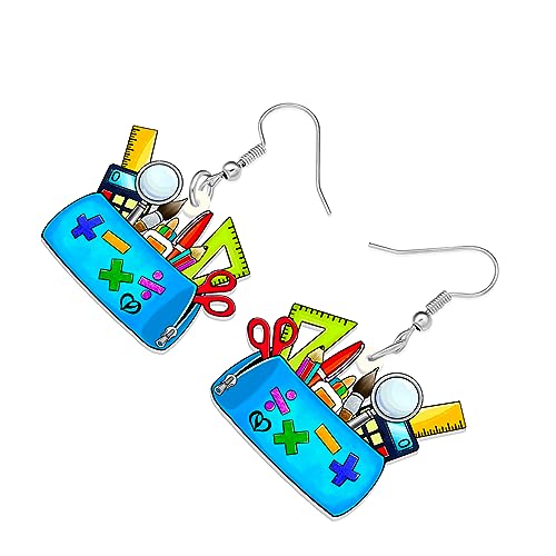 Acrylic Globe Pencil Earrings Dangle Jewelry Ruler Eraser Stationery Sets for Kids Teachers Women Girls Back to School Gifts (Pencil Case)3