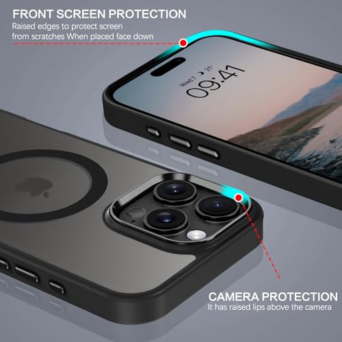 Image of BENTOBEN for iPhone 16 Pro Case [Compatible with Magsafe] Magnetic Matte Phone Case iPhone 16 Pro Translucent Slim Thin Shockproof Women Men Protective Cover Cases for iPhone 16 Pro 6.1 inch 2024, Black