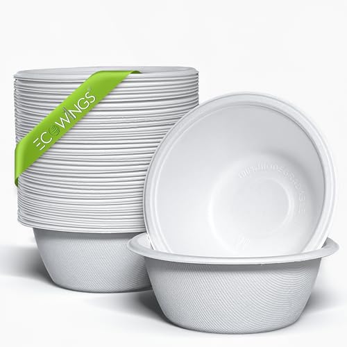 ECOWINGS Large 16oz Bagasse Disposable Bowls (50 Pack): Stylish, Sustainable, Microwavable Serving Bowls - Perfect for Parties, Salads, Pasta & More - Say Goodbye to Flimsy Disposable Paper Bowls