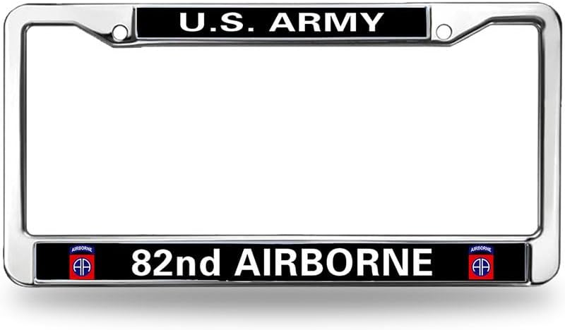 US Army 82nd Airborne Durable License Plate Frame,Veteran US Army Customazible Script Metal License Plate Frame for US Standard Car License